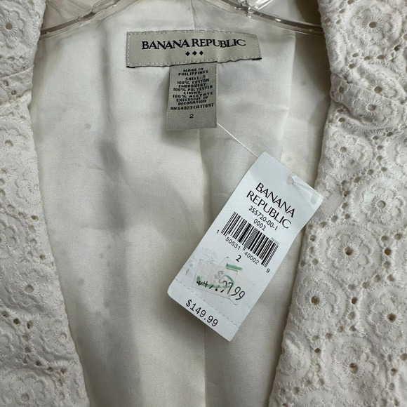 Banana Republic Womens Cottagecore Eyelet Lace Blazer Size 2 Romantic Minimalist - Picture 5 of 8